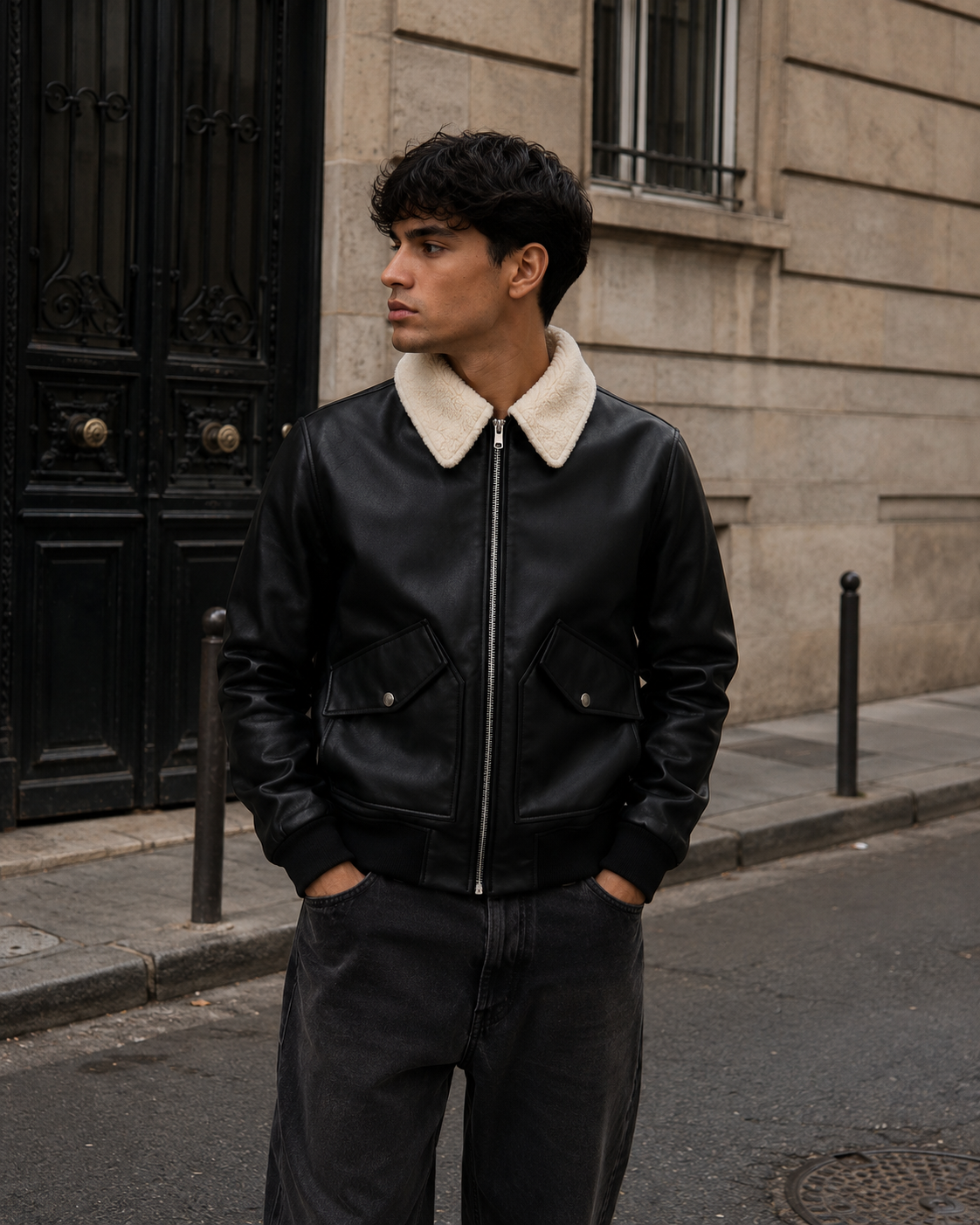 Jacket - sherpa biker jacket