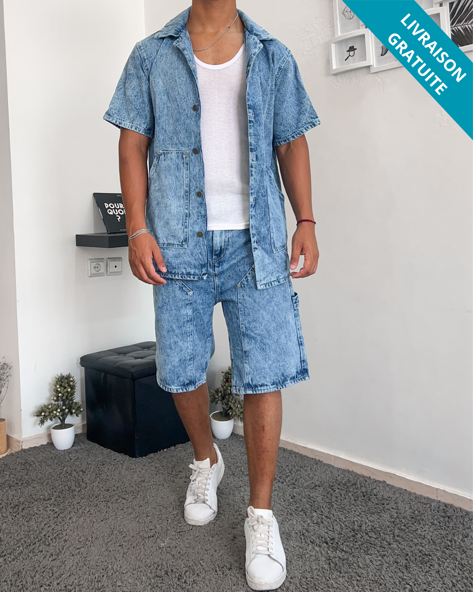 Ensemble Chemise & Jorts en Denim - Foncé